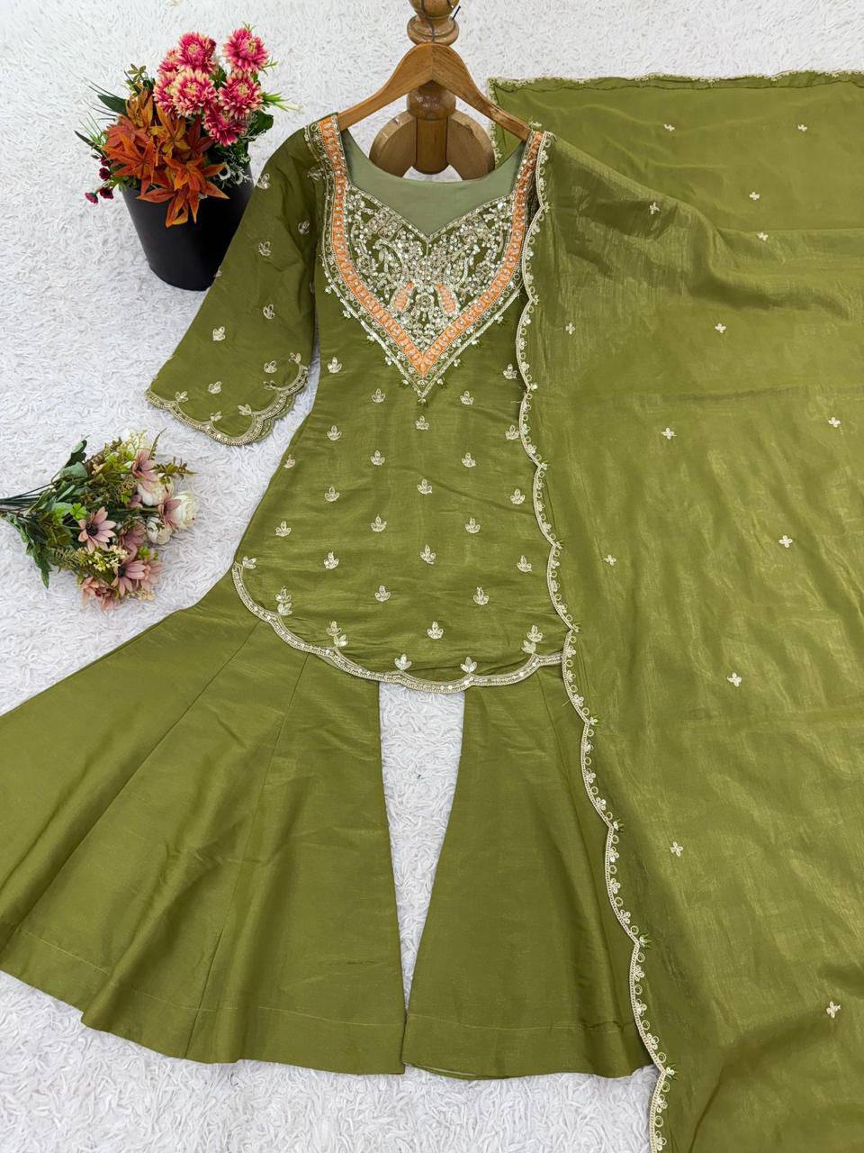 Heavy Simar Silk Suit Set – Embroidery Work with Faux Georgette Dupatta
