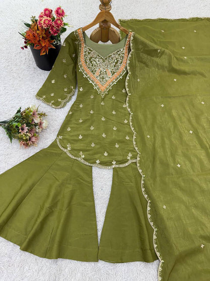 Heavy Simar Silk Suit Set – Embroidery Work with Faux Georgette Dupatta
