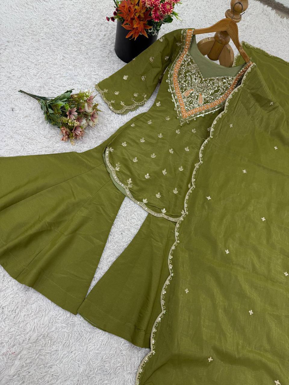 Heavy Simar Silk Suit Set – Embroidery Work with Faux Georgette Dupatta