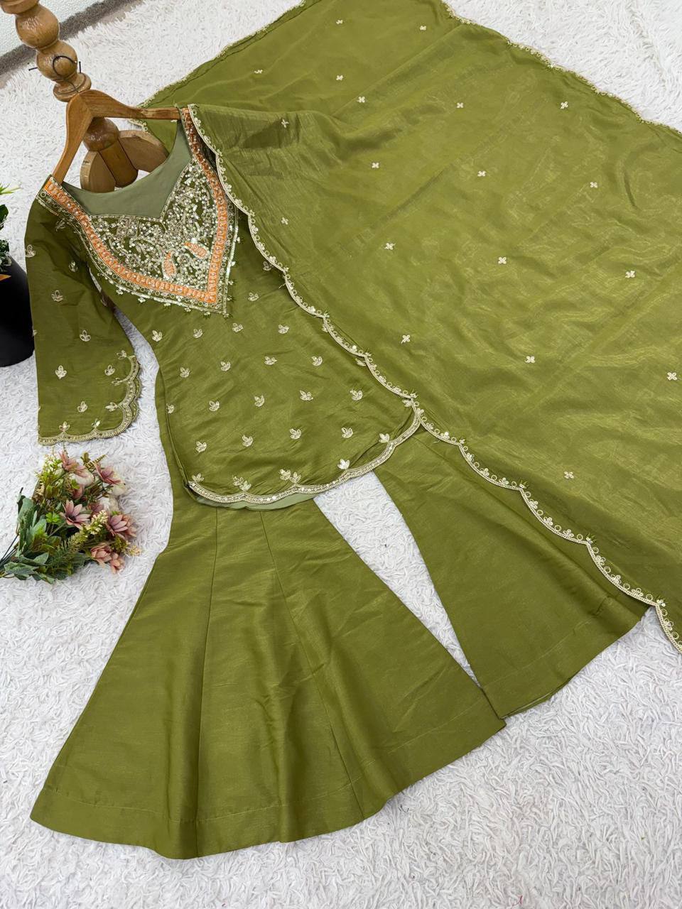 Heavy Simar Silk Suit Set – Embroidery Work with Faux Georgette Dupatta