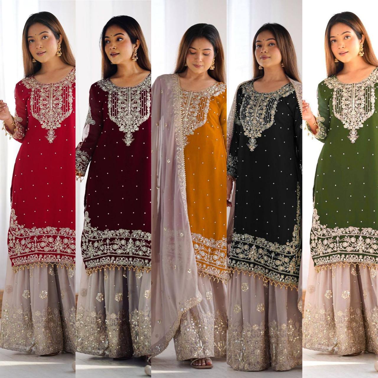 Heavy Faux Georgette Suit Set – Embroidery Coding Dori & Sequins Work