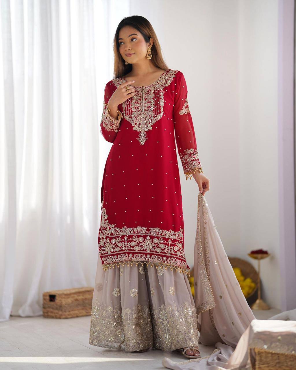 Heavy Faux Georgette Suit Set – Embroidery Coding Dori & Sequins Work
