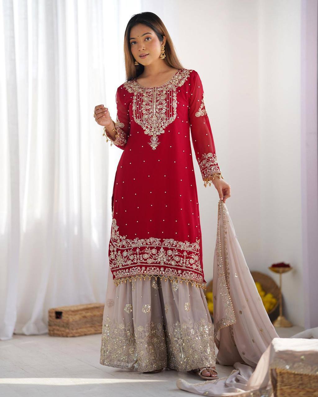 Heavy Faux Georgette Suit Set – Embroidery Coding Dori & Sequins Work