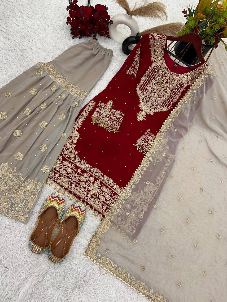 Heavy Faux Georgette Suit Set – Embroidery Coding Dori & Sequins Work