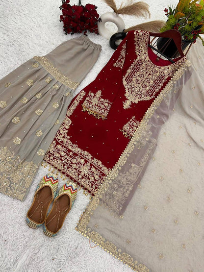 Heavy Faux Georgette Suit Set – Embroidery Coding Dori & Sequins Work