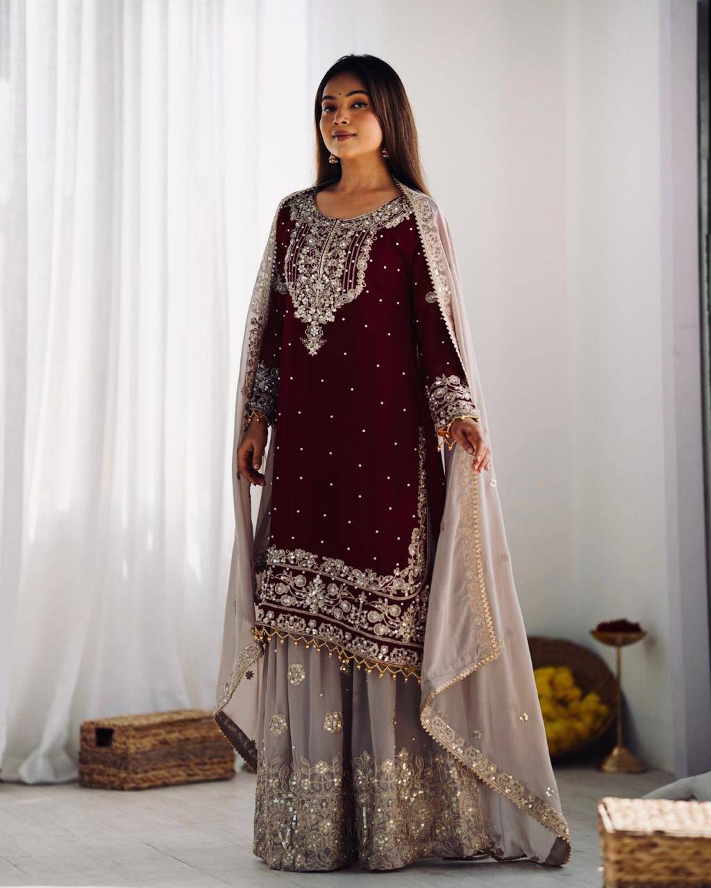 Heavy Faux Georgette Suit Set – Embroidery Coding Dori & Sequins Work