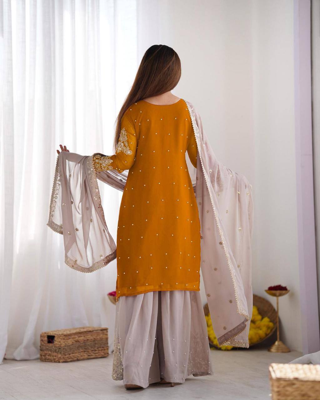 Heavy Faux Georgette Suit Set – Embroidery Coding Dori & Sequins Work