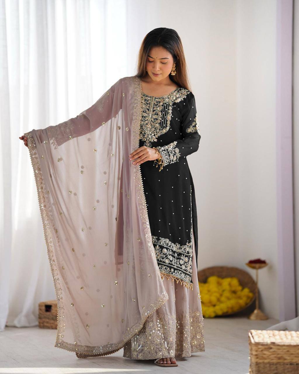 Heavy Faux Georgette Suit Set – Embroidery Coding Dori & Sequins Work