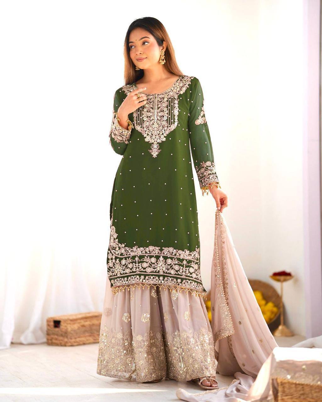 Heavy Faux Georgette Suit Set – Embroidery Coding Dori & Sequins Work