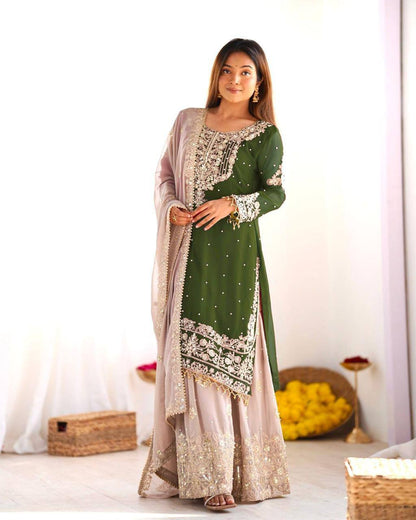Heavy Faux Georgette Suit Set – Embroidery Coding Dori & Sequins Work