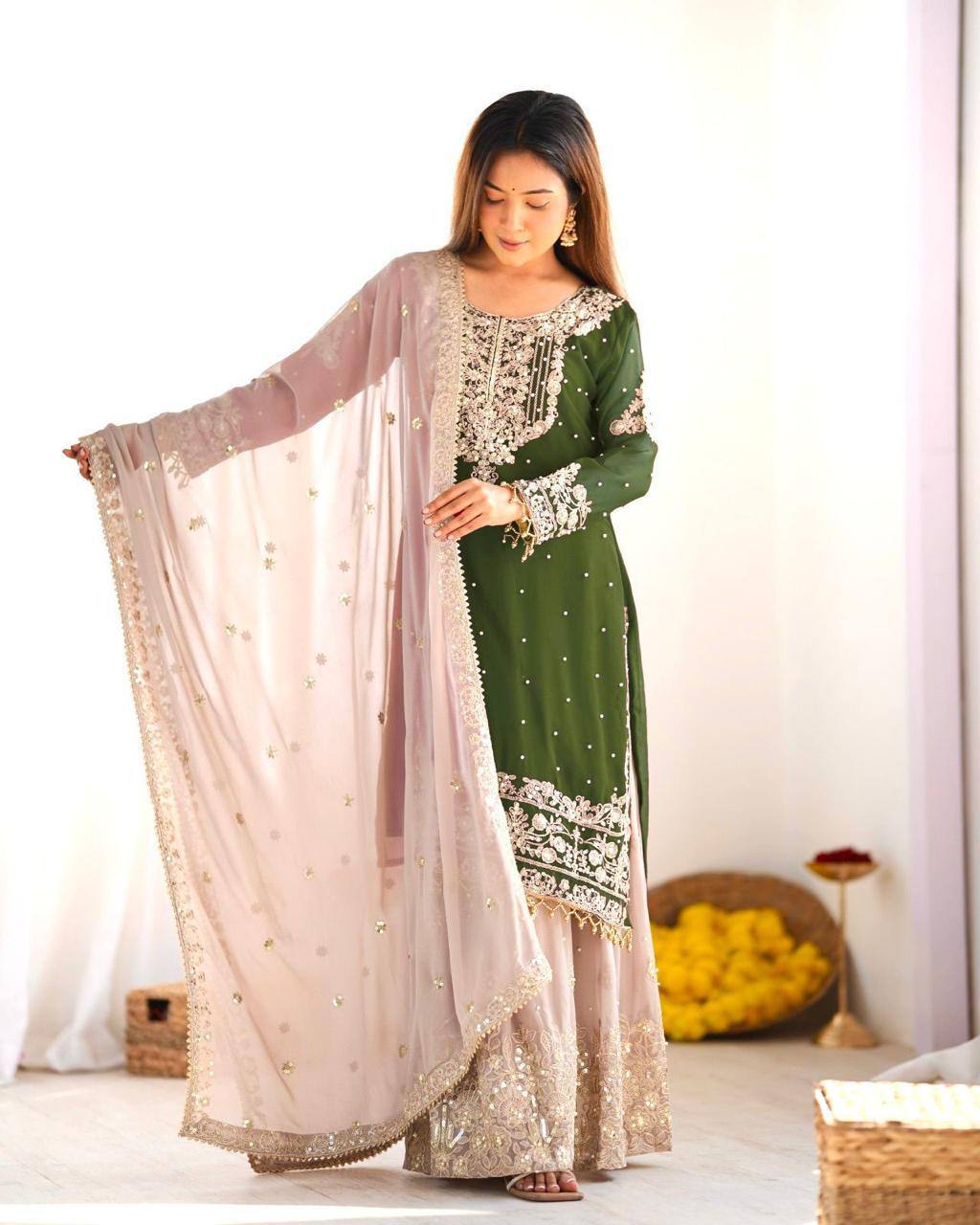 Heavy Faux Georgette Suit Set – Embroidery Coding Dori & Sequins Work