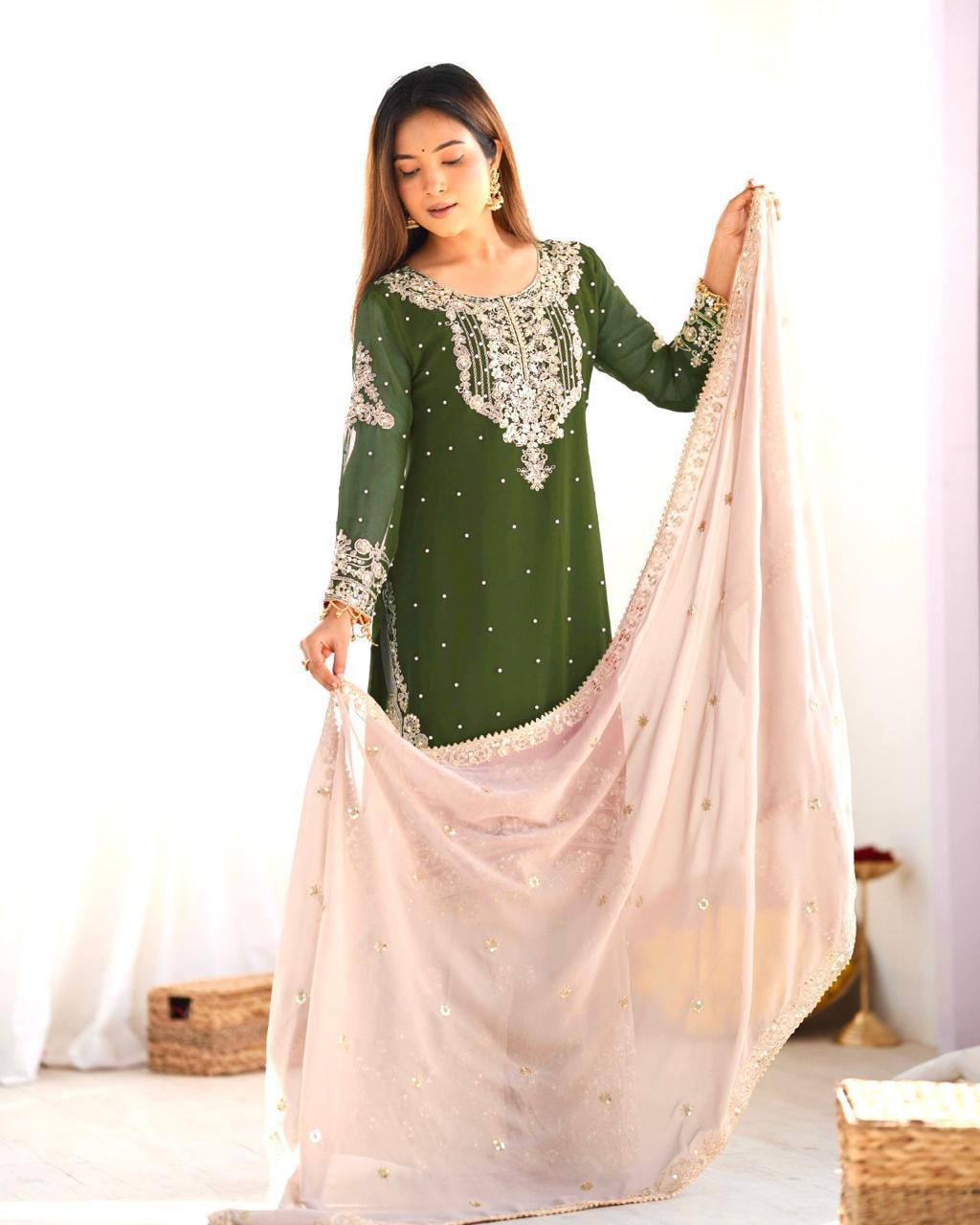Heavy Faux Georgette Suit Set – Embroidery Coding Dori & Sequins Work