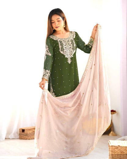 Heavy Faux Georgette Suit Set – Embroidery Coding Dori & Sequins Work