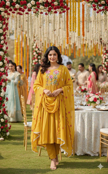 Heavy Mul Chanderi Silk Anarkali Suit Set – Resham Dhaga & Beads Embroidery