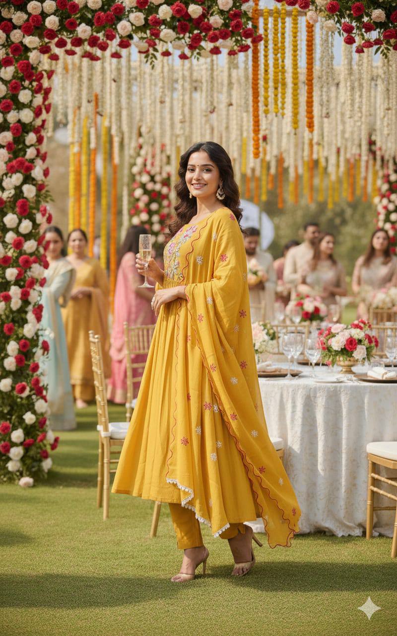 Heavy Mul Chanderi Silk Anarkali Suit Set – Resham Dhaga & Beads Embroidery