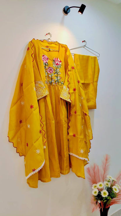 Heavy Mul Chanderi Silk Anarkali Suit Set – Resham Dhaga & Beads Embroidery