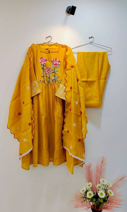 Heavy Mul Chanderi Silk Anarkali Suit Set – Resham Dhaga & Beads Embroidery