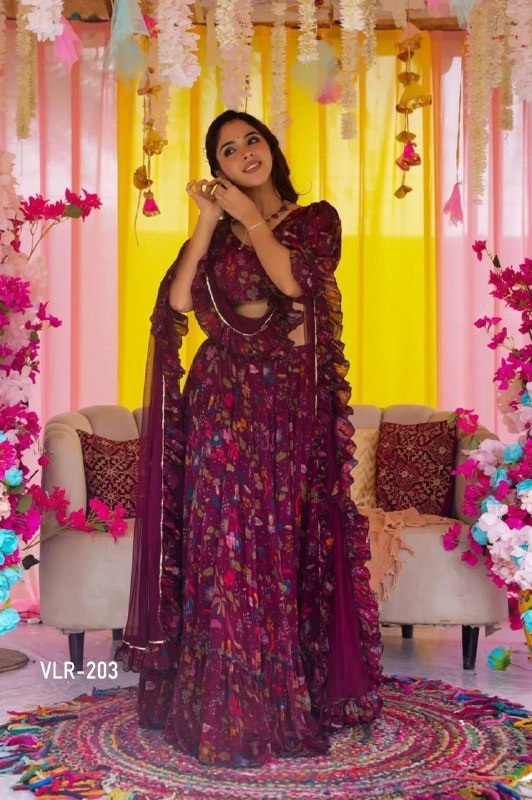 Plus Size Printed Tier Lehenga Set – Heavy Airtex Chinon Fabric With Rich Digital Print Work