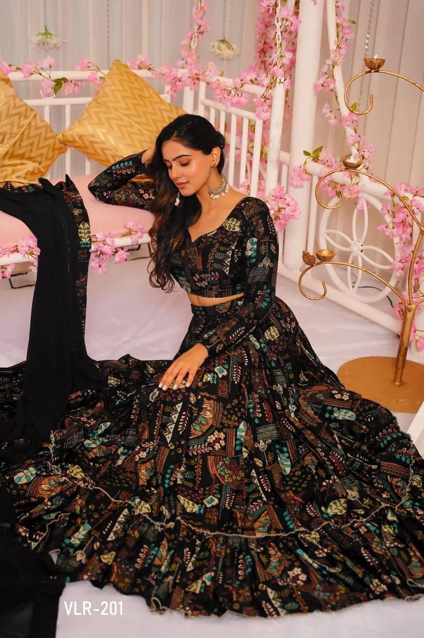 Plus Size Printed Tier Lehenga Set – Heavy Airtex Chinon Fabric With Rich Digital Print Work