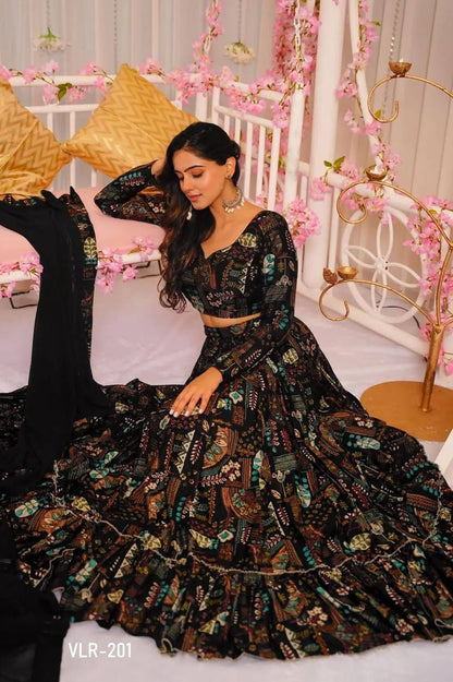 Plus Size Printed Tier Lehenga Set – Heavy Airtex Chinon Fabric With Rich Digital Print Work