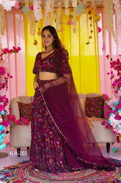 Plus Size Printed Tier Lehenga Set – Heavy Airtex Chinon Fabric With Rich Digital Print Work