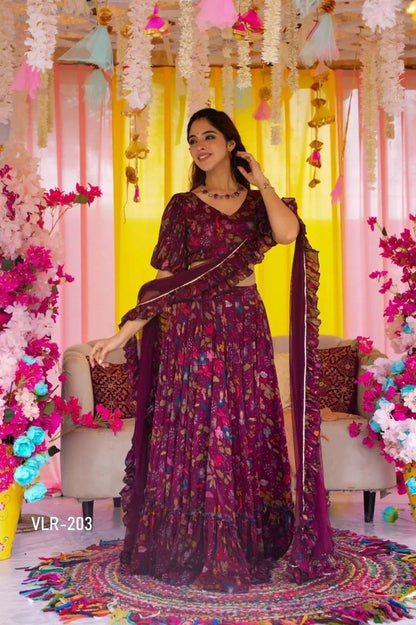 Plus Size Printed Tier Lehenga Set – Heavy Airtex Chinon Fabric With Rich Digital Print Work