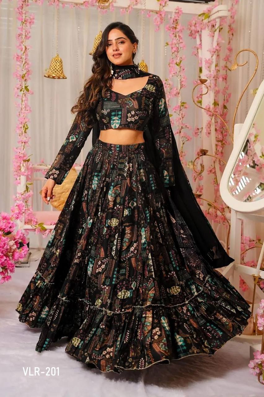 Plus Size Printed Tier Lehenga Set – Heavy Airtex Chinon Fabric With Rich Digital Print Work