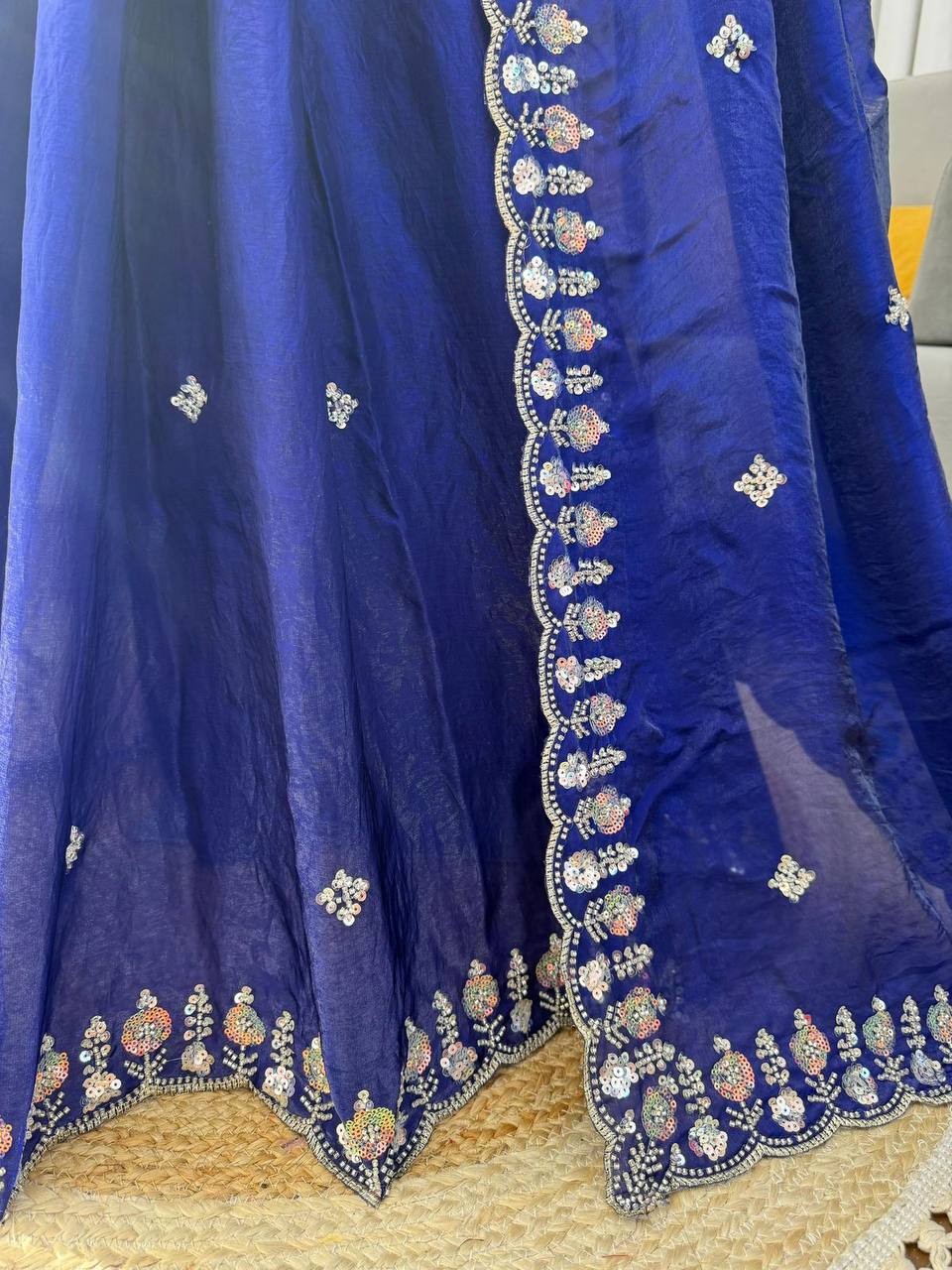 Designer Fendy Silk Saree – Heavy Beads Work with Thread & Sequins