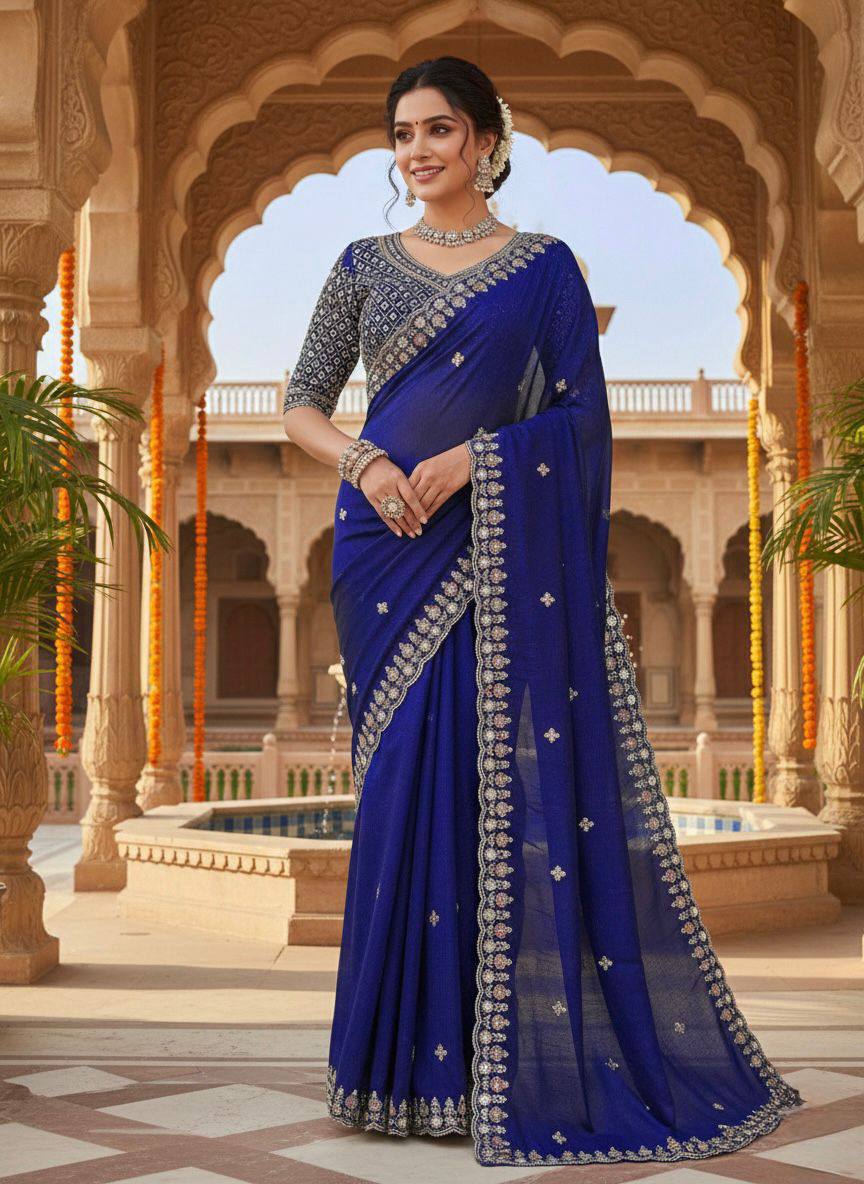 Designer Fendy Silk Saree – Heavy Beads Work with Thread & Sequins