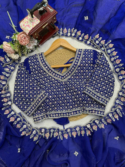 Designer Fendy Silk Saree – Heavy Beads Work with Thread & Sequins
