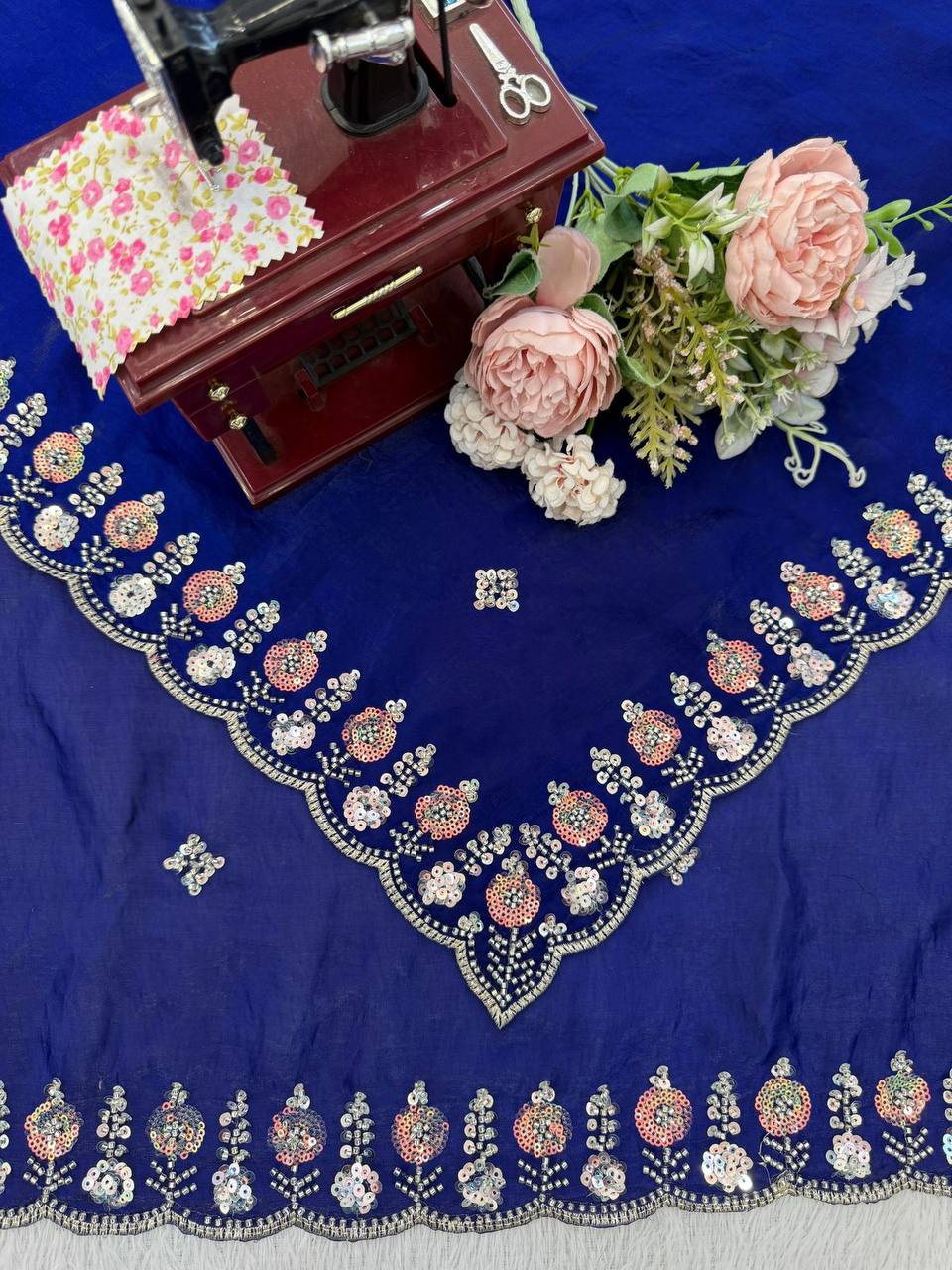 Designer Fendy Silk Saree – Heavy Beads Work with Thread & Sequins