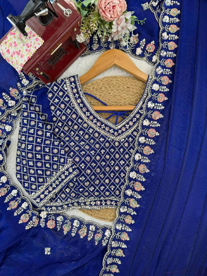 Designer Fendy Silk Saree – Heavy Beads Work with Thread & Sequins