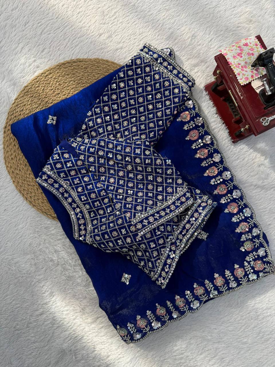 Designer Fendy Silk Saree – Heavy Beads Work with Thread & Sequins