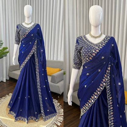 Designer Fendy Silk Saree – Heavy Beads Work with Thread & Sequins