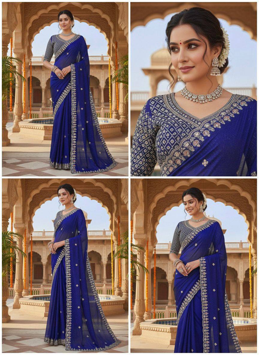 Designer Fendy Silk Saree – Heavy Beads Work with Thread & Sequins