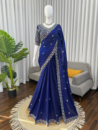 Designer Fendy Silk Saree – Heavy Beads Work with Thread & Sequins