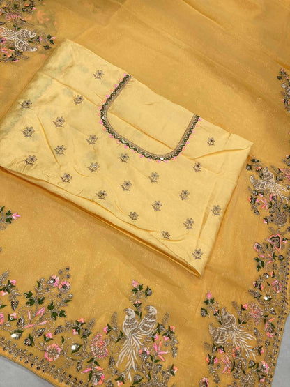 Haldi Special Moss Chiffon Saree – C‑Pallu Embroidery Butti