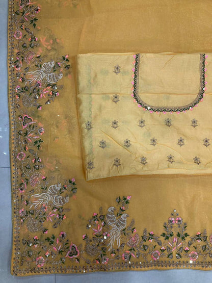 Haldi Special Moss Chiffon Saree – C‑Pallu Embroidery Butti