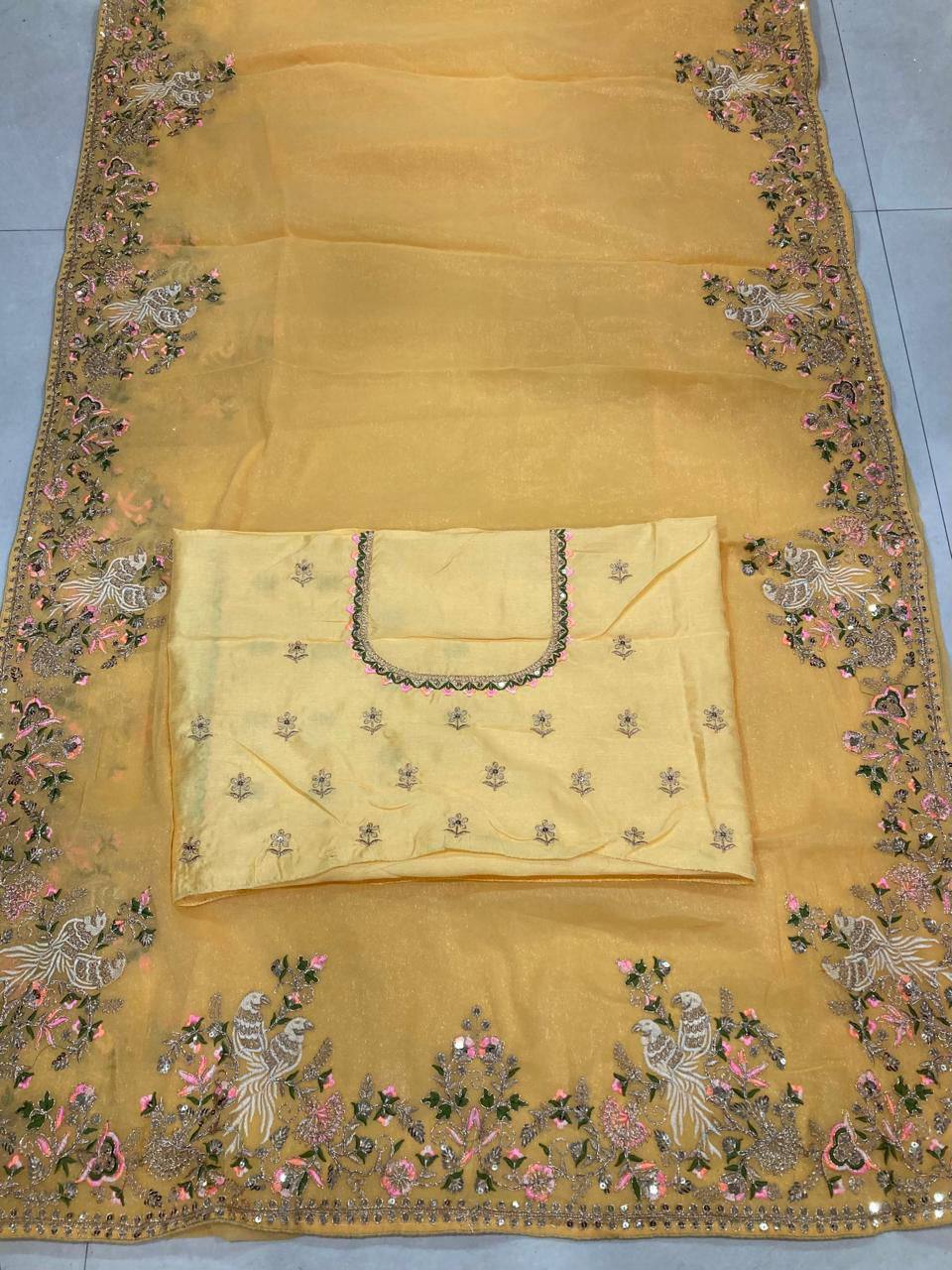 Haldi Special Moss Chiffon Saree – C‑Pallu Embroidery Butti