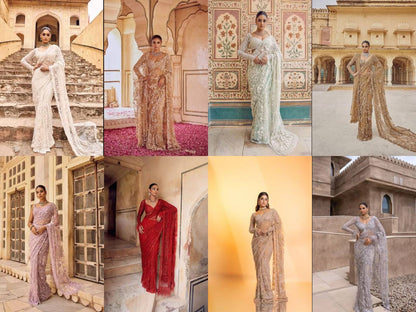 Bollywood Blockbuster Net Saree – Heavy Mono Net with 5MM Multi Sequins Embroidery