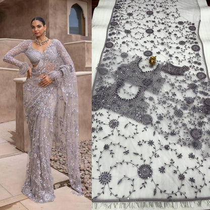Bollywood Blockbuster Net Saree – Heavy Mono Net with 5MM Multi Sequins Embroidery