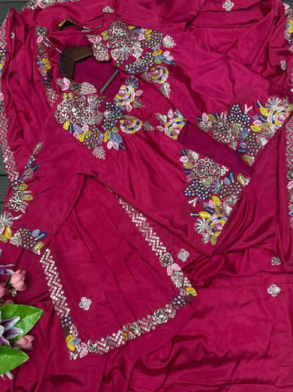Party Wear Crepe Satin Saree with Embroidery Work – Ready‑to‑Wear Saree, Blouse & Jacket