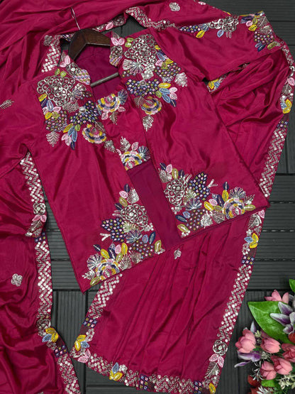 Party Wear Crepe Satin Saree with Embroidery Work – Ready‑to‑Wear Saree, Blouse & Jacket