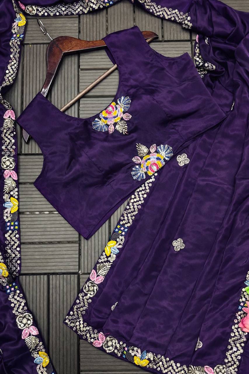 Party Wear Crepe Satin Saree with Embroidery Work – Ready‑to‑Wear Saree, Blouse & Jacket
