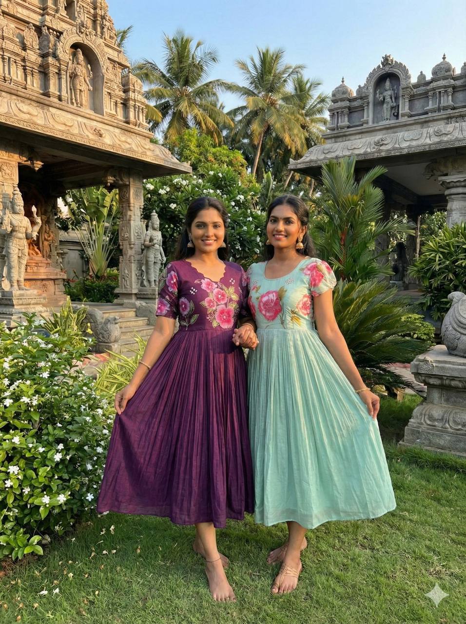 Mul Mul Cotton Gown – Printed with Maggam Work