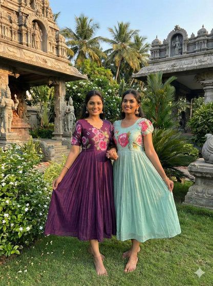 Mul Mul Cotton Gown – Printed with Maggam Work