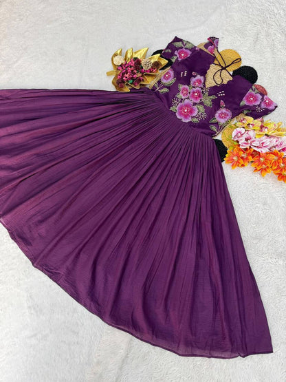 Mul Mul Cotton Gown – Printed with Maggam Work