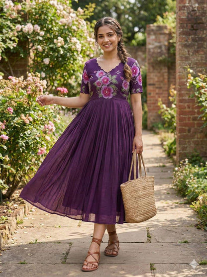 Mul Mul Cotton Gown – Printed with Maggam Work