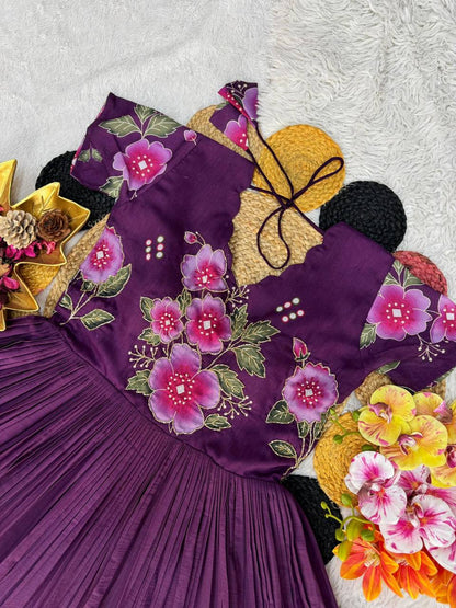 Mul Mul Cotton Gown – Printed with Maggam Work