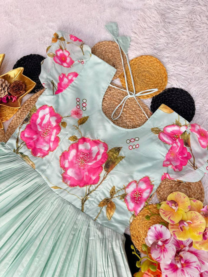 Mul Mul Cotton Gown – Printed with Maggam Work
